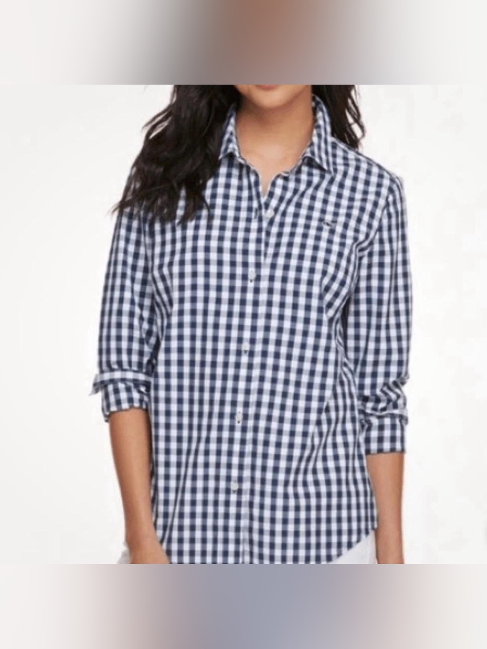 VineyardVines Womenโs Navy & White Gingham Button-Down Shirt 100% Cotton. Size:4